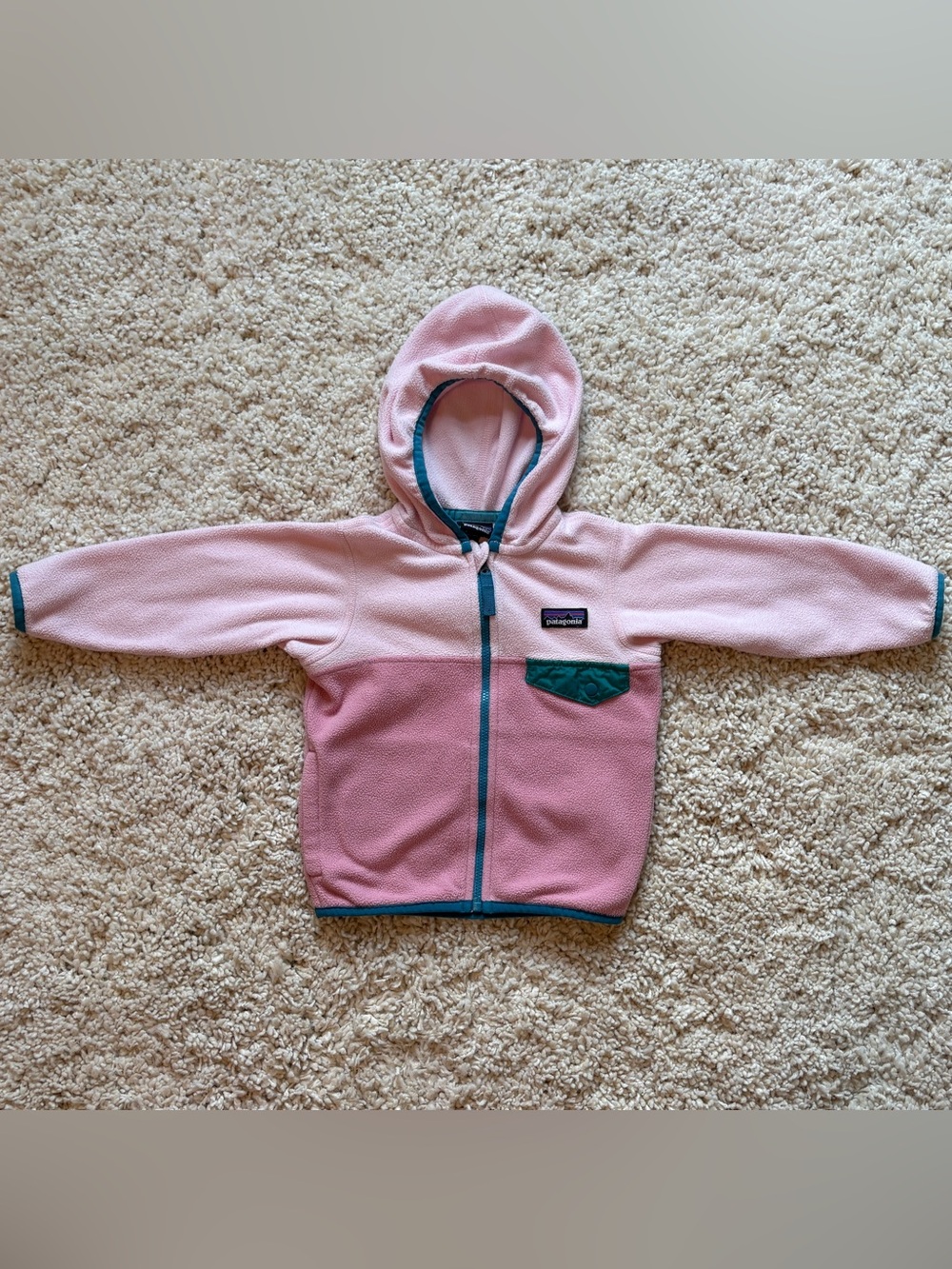 Patagonia Baby Synchilla Fleece Hooded Jacket Pink 12-18 Months Full Zip
